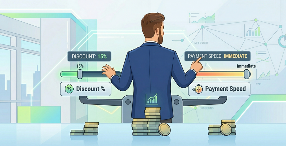 User interface showing dynamic discounting options to accelerate business cash inflows